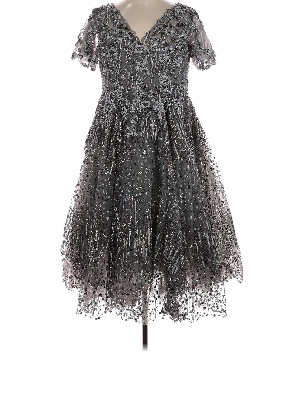 Mac Duggal Embellished Sequin Beaded Floral Cocktail Formal Midi Dress Size 14
